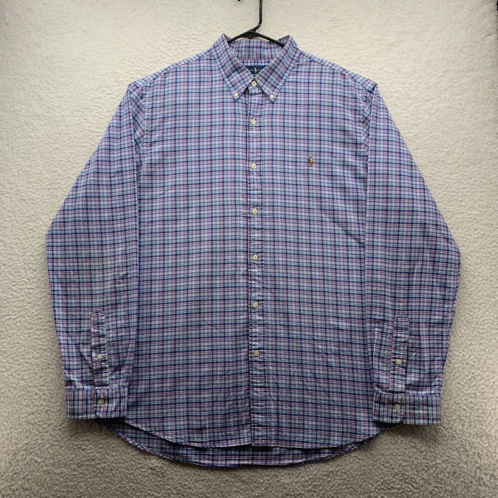 Ralph Lauren Button Up Shirt Mens 2XL Classic Fit Blue Red Plaid Check Preppy